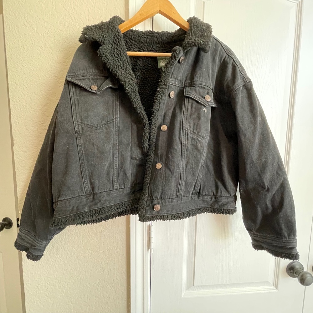 Sherpa Lined Black Denim Jacket